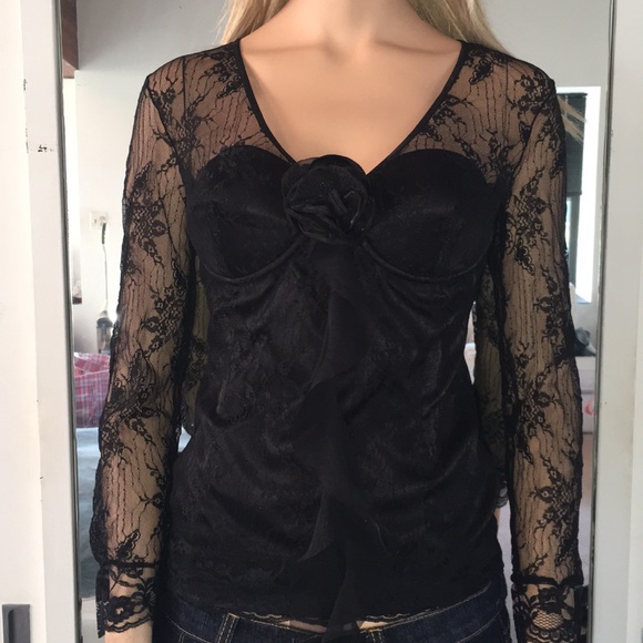 Beautiful Black Lace  Fitted Holiday Blouse - Picture 1 of 8